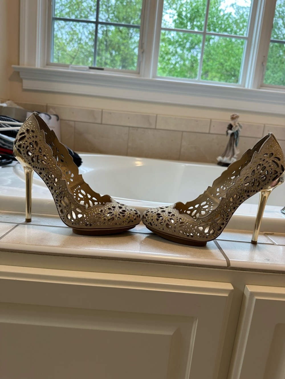 BCBGMaxAzria Gold Laser-Cut Stiletto Pumps